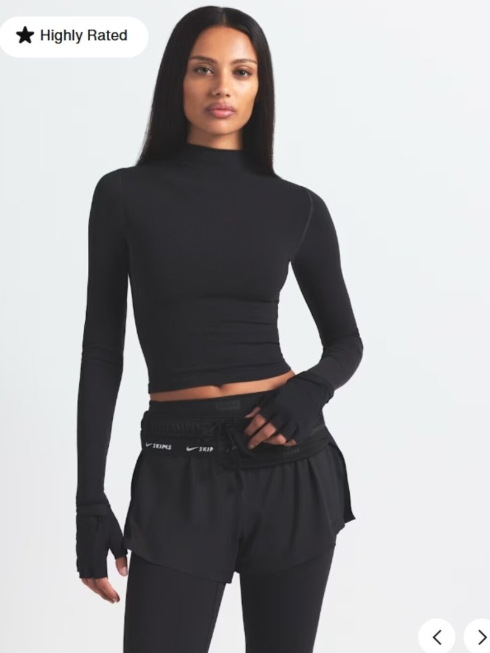 NEW NikeSKIMS Vintage Seamless Mock Neck Crop Top Obsidian Black XS NWT